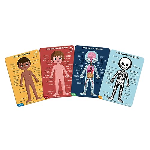 Janod - Juego de 4 puzzles gigantes sobre el cuerpo humano - 50, 75 y 100 piezas - Tarjetas educativas en 12 idiomas - Descubrimiento del cuerpo humano - A partir de 5 años, J02681