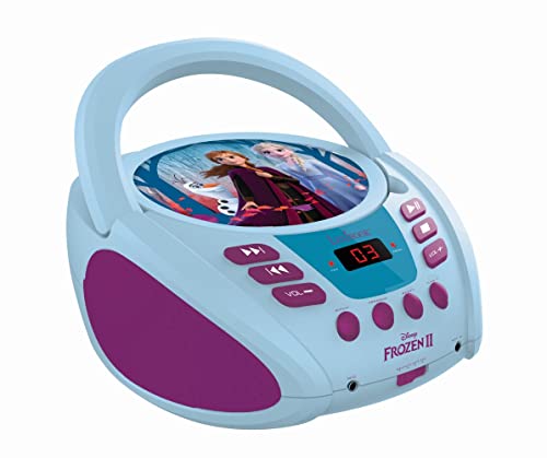 Lexibook Reproductor de CD Disney Frozen II Radio, entrada de línea, batería o red eléctrica, diseño aleatorio