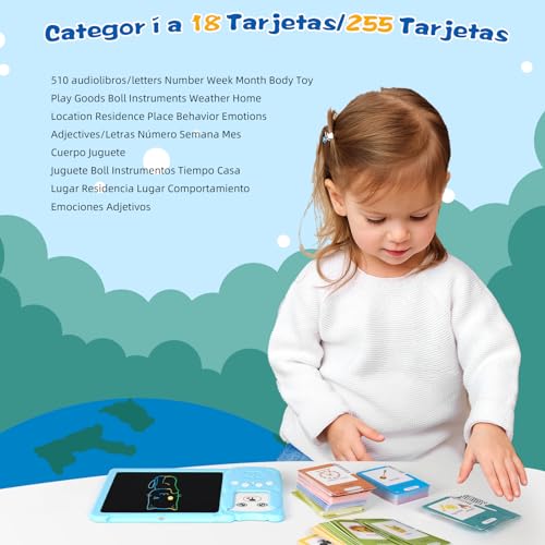 Tarjetas Flash Parlantes (Bilingüe Inglés Español) Juguetes Educativos Montessori Infantiles para de 2 3 4 5 6 Años, Cuenta con 225 Tarjetas de Doble y 510 Palabras