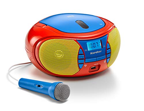 Karcher RR 5026 - Radio portátil para niños, Multicolor (Reproductor de CD, Radio FM, USB y micrófono)