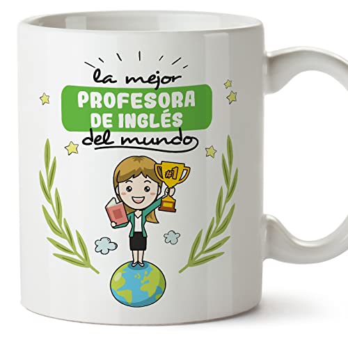 MUGFFINS Tazas para PROFESORA DE INGLÉS mujer - En Español - Mejor del mundo - 11 oz / 330 ml - Regalo original y divertido