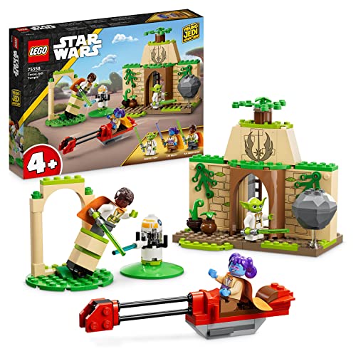 LEGO 75358 Star Wars Templo Tenoo Jedi con el Maestro Yoda, Juguete de Construcción para Niños y Niñas de 4 Años, Espadas Láser, Figura de Droide y Speeder Bike