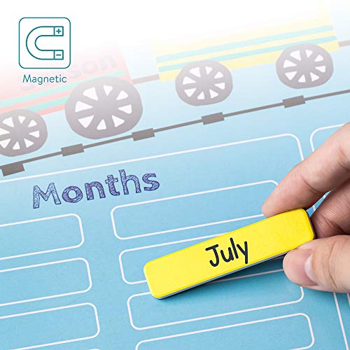 Navaris Calendario de Aprendizaje para niños - Tablero Educativo Montessori en inglés - Pizarra para Aprender días Meses Estaciones con 43 imanes