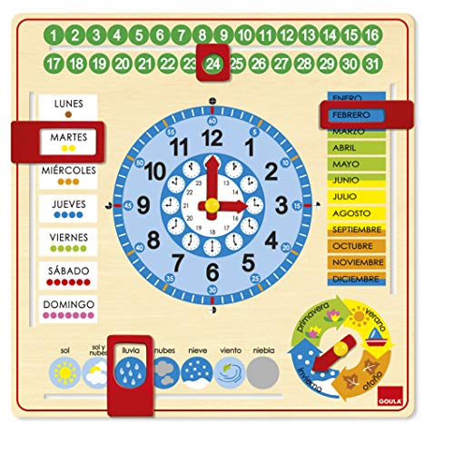 Goula - Reloj calendario, Juego educativo preescolar para aprender distintos conceptos del tiempo a partir de 3 años