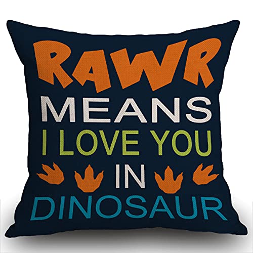 Smooffly Funda de cojín de algodón y lino, con letras multicolor de la frase RAWR Means I Love You in dinosaurio, funda de almohada para sofá, hogar, cama, decorativa, 45 x 45 cm, 45,7 x 45,7 cm