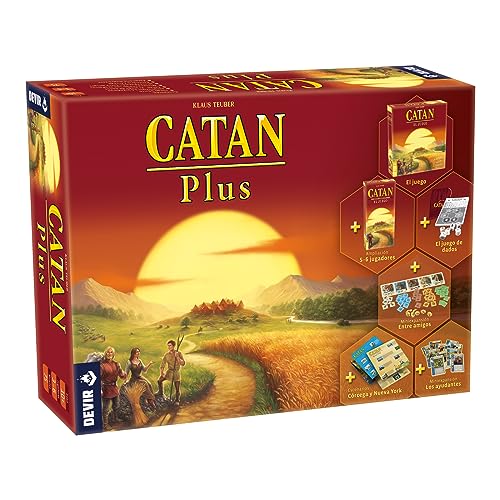 Devir - Catan Plus, Juego completo + Amplicaciones hasta 6 Juegadores y Mapas extra, Juego de Mesa con Amigos, 10 años (BGCATANPLUS2)