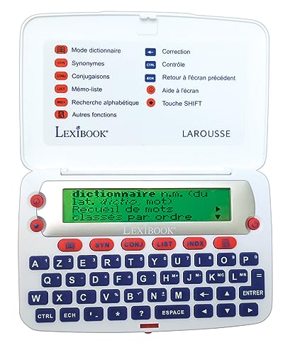 LEXIBOOK-Le Diccionario del francés LAROUSSE, definiciones, sinónimos, conjugación, Corrector de ortografía, a Pilas, Blanco/Rojo, D850FR