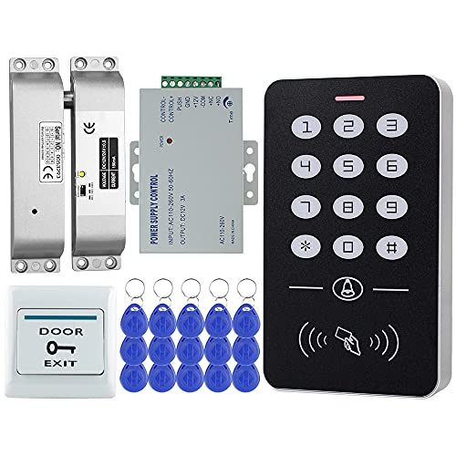 KUMU RFID Kit de Control de Acceso DIY Teclado Independiente+Bloqueo de Pernos de Caída + Fuente de Alimentación + Cerradura Eléctrica + Llaves de 15pcs