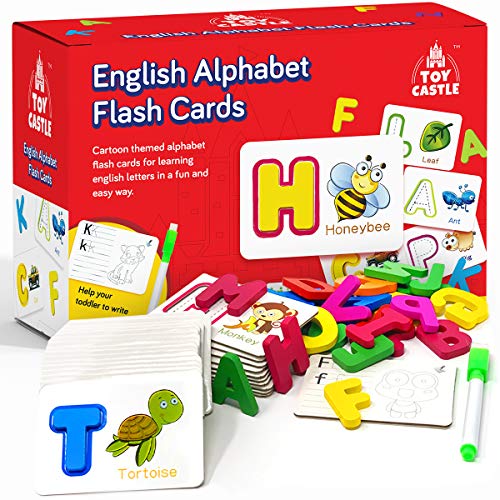 Tarjetas flash del alfabeto inglés – tarjetas de memoria ABC – tarjetas de memoria para niños pequeños y actividades preescolares Montessori juguetes educativos regalo – Cartas de madera ABC para