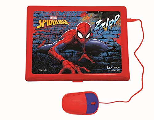 Lexibook- Spider-Man-Ordenador portátil bilingüe con Fines educativos en INGLÉS Y ALEMÁN 124 Actividades, matemáticas, lógica, música, Reloj, Juegos, Juguetes Infantiles niños